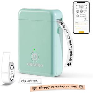 ORGBRO Label Maker Machine with Tape, X1 Portable Bluetooth Mini Label Printer, Support Pre-Cut & Continuous Label, Wireless Small Label Makers with Versatile App for School Home Office Organization (Green)