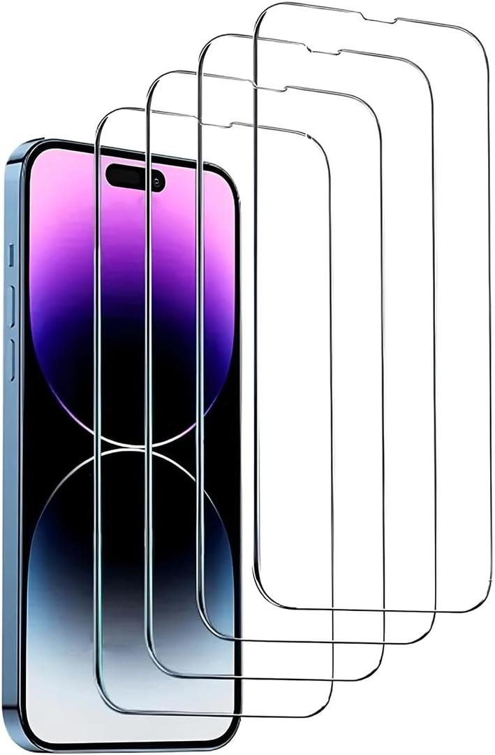 4-Pack Tempered Glass Screen Protector for iPhone 17/16/15/14/13/12/11 Pro Max/Plus 12Mini/13Mini Air [9H Hardness][Anti-Fingerprint][Shatterproof] HD Clear Film (For iPhone 17)