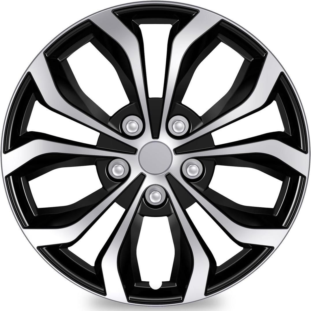 TangMiGe 4-Pack Universal Hubcaps Wheel Covers Replacement R14, Steel Wheel Rim Cover for Most Cars Trucks Sedans SUV, 14" 14 in Hub Caps (Silver+Black Color, 14 inch)