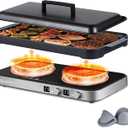 AMZCHEF Double Induction Cooktop with Removable Griddle Pan Non-stick, 1800W 2 burner Portable Induction Stove With Sensor Touch 9 Power Levels, 99 Min Timer, Iron Grey