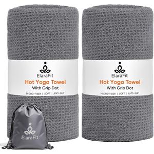 Hot Yoga Towel Non Slip 2 Pack with Grip Dots for Yoga Mat & Pilates, Thickened Microfiber Sweat Absorbing Towels, Women's 72"x26.5" Quick-Dry Cover for Hot Yoga at Home