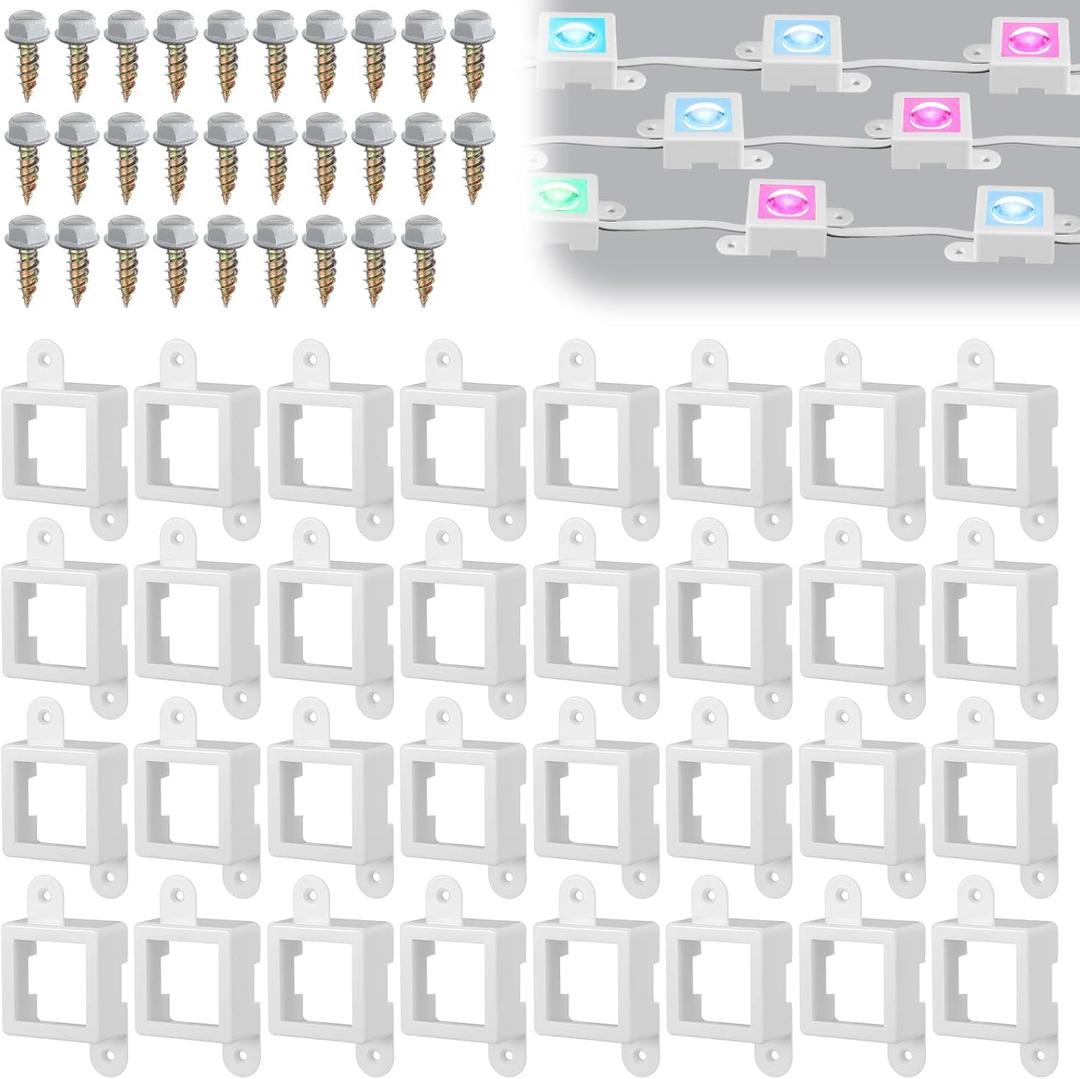 Beeveer 40 Light Clips for Govee H705 H805 with 80 Screws Mounting Clips Compatible with Govee Permanent Outdoor Lights Extension (White)