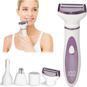 Electric Razor for Women Men,4 in 1 Painless Ladies Wet & Dry Body Razors and Facial Hair Remover,Rechargeable Led Display Hair Removal Kit for Nose Face Body Leg Bikini Hair (Light Purple)
