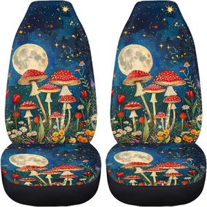 Mushroom Flower Starry Sky Car Seat Protectors 2 Pack Auto Seat Cushion Washable Universal Fit Vehicle High Bucket Seat Only Front Gifts for Women Men