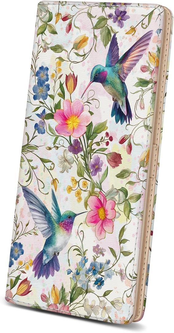 Immaturus Womens Wallet, Bird Floral Slim Thin RFID Blocking Credit Card Wallets, Flower Long Bifold PU Leather Card Holder Organizer, Cash Clutch Billfold with Zipper Coin Pocket Ladies Girls Gift