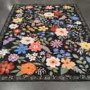 8x10 Area Rugs for Living Room: Washable Rug Vintage Large Soft Boho Floral Non-Slip Carpet Indoor Floor Stain Resistant Thin Carpets for Bedroom Dining Room Farmhouse Nursery Home Office Black