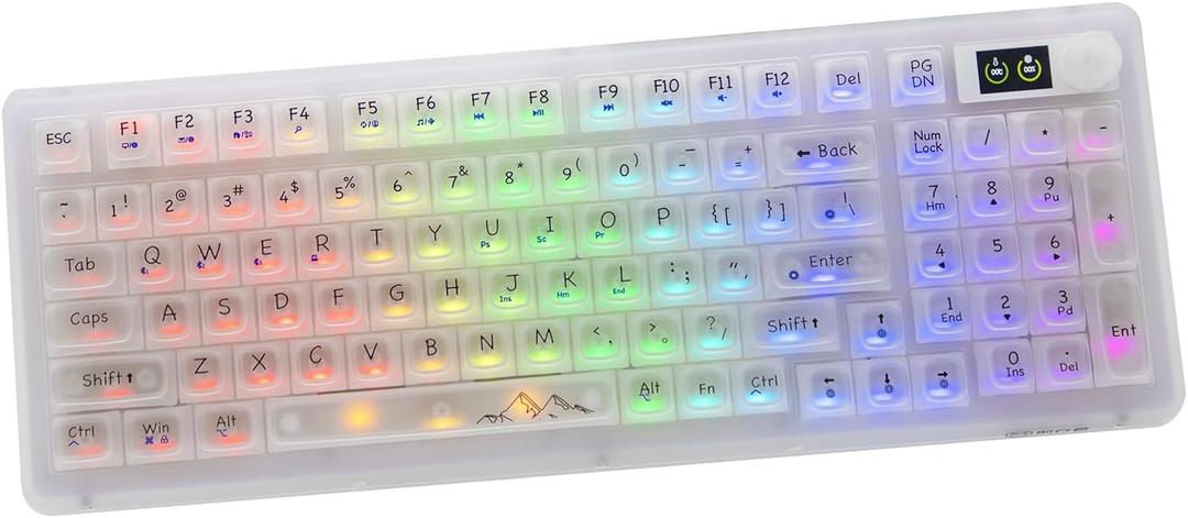 V99 Hot Swappable Transparent Mechanical Keyboard with OLED Display,98 Keys RGB Custom Gaming Gasket Structures with BT5.1/2.4G/USB-C for Windows/Mac,Pioneer V1 Satellite Axis