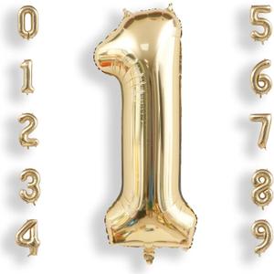 AULE 40 Inch Large 1 Balloon Numbers Light Gold, Big Foil Number Balloons, Giant Helium Happy Birthday Party Decorations for Man and Women, Huge Mylar Anniversary Party Supplies