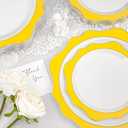 realluck 100 PCS White and Yellow Disposable Plates for 50 Guests, Scalloped Plastic Plates Include 50 Dinner Plates and 50 Dessert Plates for Party, Wedding