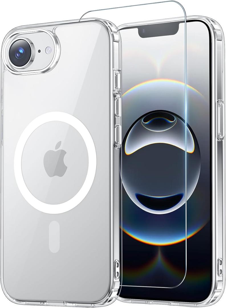 Temdan for iPhone 16e Case Clear with Screen Protector, Compatible with Magsafe, Anti-Yellowing, Military-Grade Protection, Shockproof Slim Magnetic Phone Case Cover, Transparent