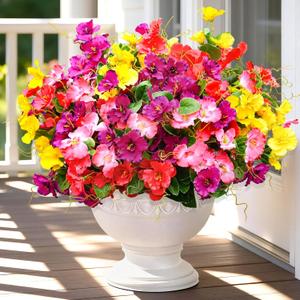 2 x Yastouay Artificial Flowers for Outdoors UV Resistant, 12 Bundles Realistic Fake Outdoor Hibiscus Flowers Artificial Outdoor Flowers, Faux Flowers for Outdoor Planters Front Porch Patio Outdoor