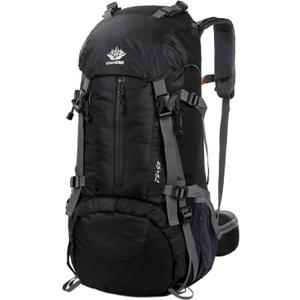 WoneNice 50L(45+5) Waterproof Hiking Backpack - Outdoor Sport Daypack with Rain Cover (Black)