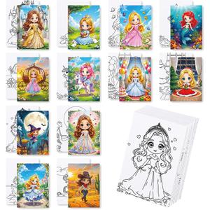 Zynlio 12 Packs Princess Pre Drawn Canvas for Painting, Pre Printed Cute Bulk Painting Canvas with Pictures to Paint Gift