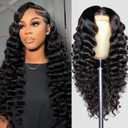 PYY Deep Wave Lace Front Wigs Human Hair Deep Wave Wig 13x4 HD Lace Frontal Raw Human Hair Glueless Wigs for Black Women Pre Plucked with Baby Hair 24 Inch