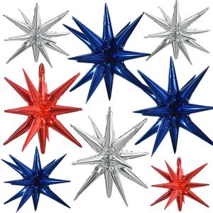 TONIFUL 8 Pcs Navy Blue Silver Red Foil Balloons Large Star Balloons Explosion Star Mylar Balloons for Independence Day Christmas New Year Birthday Wedding Baby Shower Anniversary Photo Booth Supplies