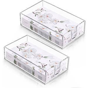 SHENLIU 2 Pack Clear Napkin Holder, 0.16" Thickness Flat Napkin Holder 8.8x5.3x2.5" Acrylic Guest Towel Tray Bathroom Napkins Guest Disposable Holders for Kitchen, Weddings, Party, Hotel, Restaurant