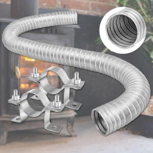 Zonon Outside Air Kit for Pellet Stoves Includes 2 x 60" Aluminum Flex Pellet Stove Pipe, 2 Pcs Mounting Brackets and Hex Screws
