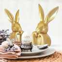 Easter Decorations for Home,Mini Resin Golden Bunnies Spring Sculpture Tabletop Ornament,Brass Rabbit Decor for Spring Home Decor, Vintage Resin Bunnies for Table Centerpieces Mantel Decorations