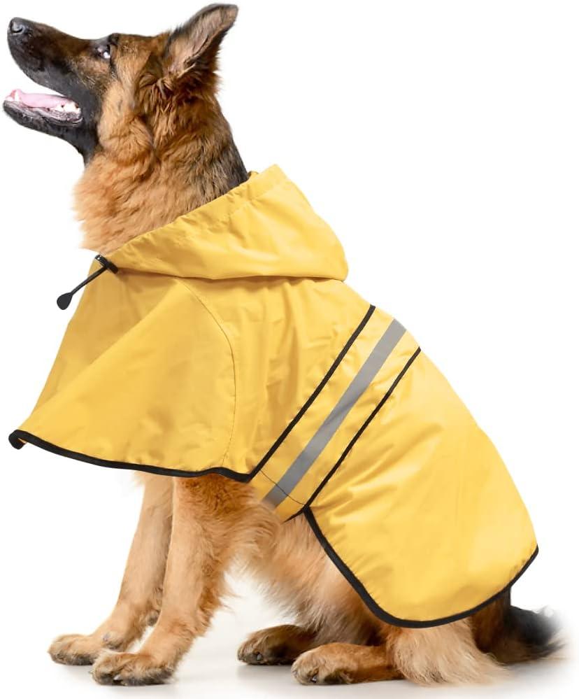 Ezierfy Hooded Dog Rain Coats - Reflective Adjustable Pet Rain Coat, Lightweight Dog Waterproof Raincoat Slicker Poncho with Leash Hole for Small, Medium, Large Dogs (Yellow, X-Large)