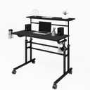 Techni Mobili Rolling Standing Desk, Two-Tier Height Adjustable Mobile Office or Gaming Desk with Wheels and Cup Holder, for Sitting or Standing Setups Black