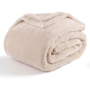 Berkshire Blanket Classic Extra-Fluffy Plush Throw Blanket, Soft Fuzzy Fluffy Long Hair Throw Blanket for Couch Sofa Bed, Chino Khaki, 50x60 Inches