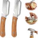 2 x Multifunctional Vegetable Peeler, 3 in 1 Julienne Peeler with Wooden Handle, Vegetable Shredder with Bottle Opener Kitchen Tool for Peeling Veggie Fruit Pineapple Pumpkin Papaya Carrrot(2 Pack)