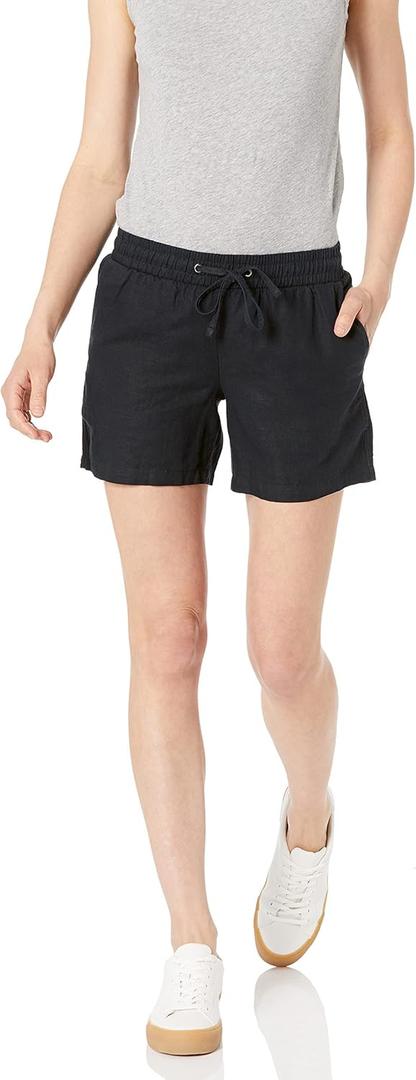 Amazon Essentials Women's 5" Inseam Drawstring Elastic Waist Linen Blend Summer Shorts, Black, 2X