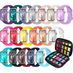 18 Pack Sport Band Compatible with Apple Watch Bands 40mm 41mm 38mm 46mm 45mm 44mm 42mm 49mm for Women Men, Silicone Band with Organizer for iWatch Ultra Series 11 10 9 8 7 6 5 4 3 2 SE/SE 3nd