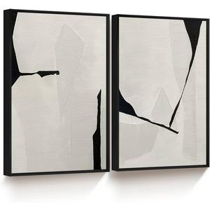 Framed Abstract Wall Art Set of 2, Black White Abstract Shapes Illustrations Canvas Print Wall Deocr for Living Room Bedroom 16x24 in Black: Posters & Prints 