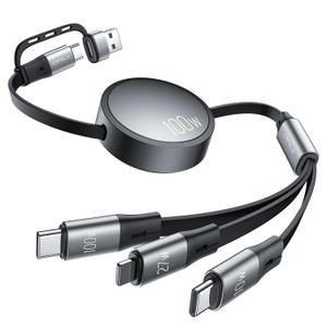 CAFELE Multi Charging Cable 100W Retractable USB C Cable, 6-in-1 Dual Type C and 27W L 5A Fast Charger Cord for Phone 16 15 14, Galaxy S24 S23, MBook, Pad and Multiple Devices (3.6ft)