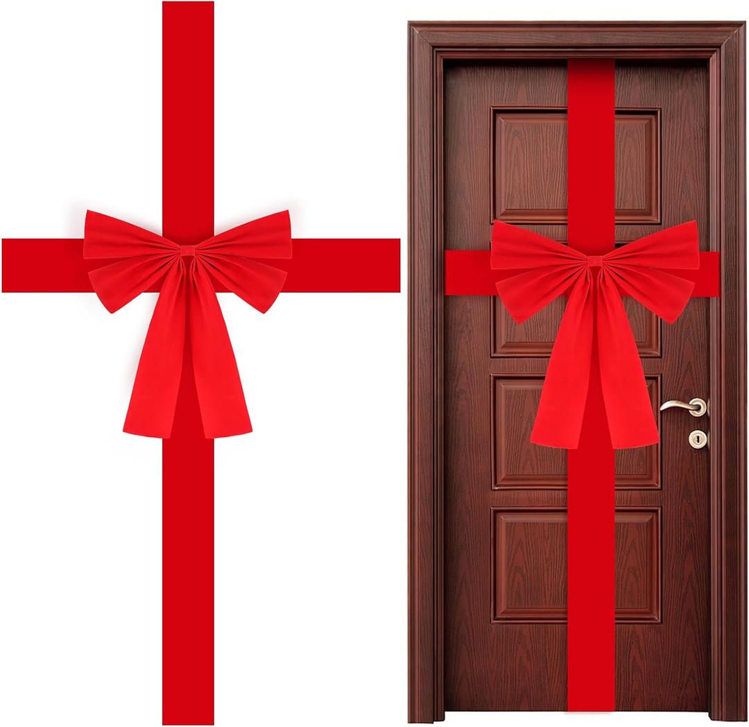 FOIMAS Christmas Cabinet Door Ribbon Bow Large Velvet Christmas Wreath Bow for Christmas Front Door Cabinet Home Decoration,Red
