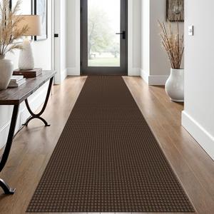 EARTHALL Woven Runner Rug 2x12 Ft Washable Runners for Hallways Extra Long Cotton Non Slip Rubber Backed Kitchen Runner Braided Indoor Floor Carpet for Entryway, Hall, Kitchen, Brown