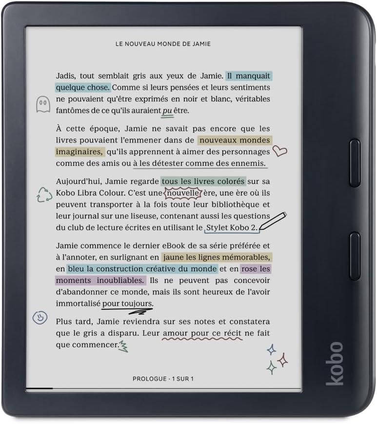 Kobo Libra Colour | eReader | 7 Glare-Free Colour E Ink Kaleido 3 Display | Dark Mode Option | Audiobooks | Waterproof | Black