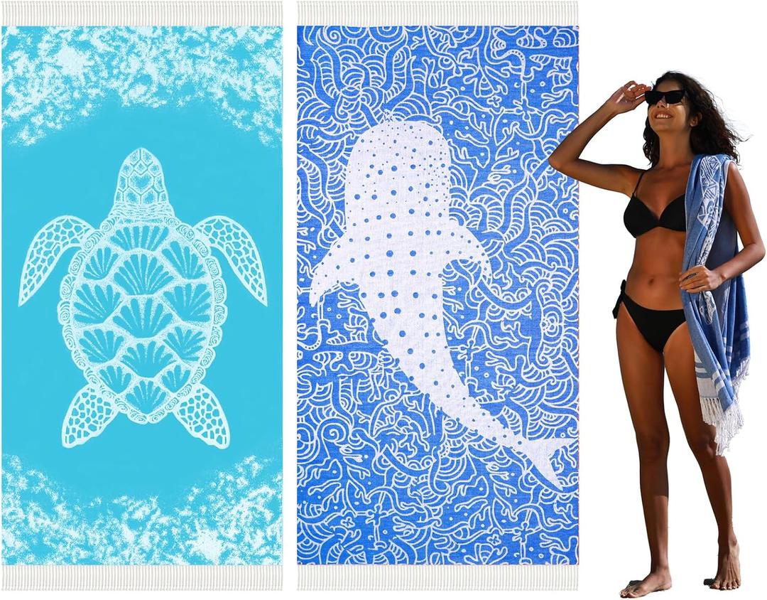 Widdonen Thin Turkish Beach Towel Quick Dry Absorbent Cotton Lightweight Bath Pool Towels Extra Large Oversized Sand Free Beach Stuff Cloud Adults Gift