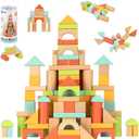 FCSONU Wooden Building Blocks for Toddlers 1-3, 100 Pcs Wood Blocks Set - Sorting & Stacking Toys with Storage and Lid, Kid Montessori Toys Ages 2+, Christmas 1st Birthday Gifts for Boys Girls Baby