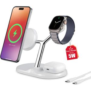 3-in-1 Wireless Charging Station for Apple Devices - Fast Charging Station for iPhone and Watch with MagSafe, Stable Charger Stand for iPhone 12-15 & iPhone 16 & iWatch & AirPods, Adapter Not Included