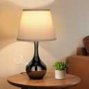 Seealle Touch Table Lamp for Bedroom, 3-Way Dimmable Small Bedside Lamps for Night Stands with Wires, Pearl-Black Desk Lamp for Kids Room, Office, Living Room, End Table(LED Bulb Included)