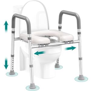 Toilet Seat Risers for Seniors, FSA HSA Eligible Raised Toilet Seat with Handles, Adjustable Height & Width, Cozy Padded 400lb Elevated Toilet Seat, Fit Any Toilet (Grey)