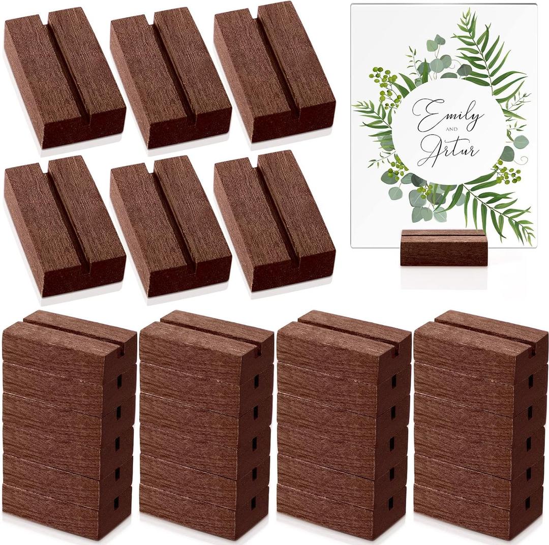 25 Pcs Wood Place Card Holder 2 Inch Rustic Table Number Holders Stands Wooden Sign stand Photo Card Display for Wedding Party Birthday Retail Shop Office Pictures Menu Decorations