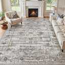 9x12 Washable Area Rug - Non Slip Vintage Indoor Large Rug for Living Room Bedroom, Machine Washable Stain Resistant Foldable Floor Mat for Office Nursery House Decor- Grey