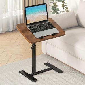 Adjustable Height C Shaped Side Table with Hidden Wheels, Top Flip Laptop/TV Stand Table for Sofa and Bed, Mobile C Shaped Couch End Tables That Slide Under(Walnut+Black)