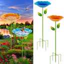 2 Pack Bird Baths for Outdoors, Colorful Metal Bird Bath for Outside, Hummingbird Bath with Five Stakes, Garden Flower Small Birdbath for Garden Decor, 31.3" H x 10.63" Dia (Blue,Yellow)