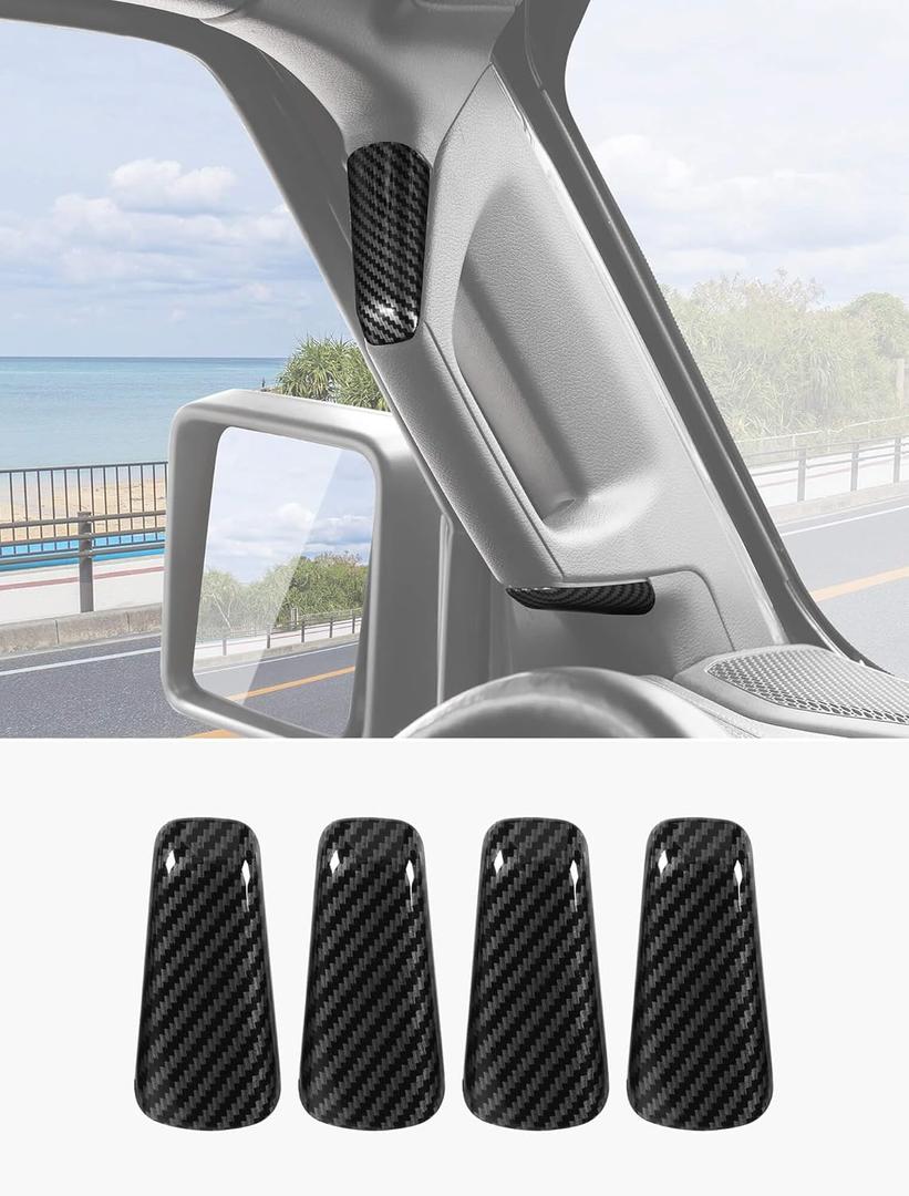 Savadicar Carbon Fiber Interior Accessories - A Pillar Grab Bar Handles Trim Set for 2018-2023 Jeep Wrangler JL JLU 4XE & Gladiator JT - Premium Texture Interior Decor Upgrade Option, 4-Piece
