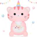 Achwishap Unicorn Cat Plush Stuffed Animal,Kawaii Birthday Cat Plush Toys-14 Happy Birthday Gifts Cute Plushies,Soft Pink Kitten Plushie Huggging Pillow,Cuddly Animal Plushie Doll for Kids Adults