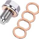 M12 x 1.25 Magnetic Oil Drain Plug, Magnetic Stainless Steel Oil Pan Drain Nut Bolt with 5 PCS Copper Crush Washer Anti Leakage, Universal Leak-proof Replacement,Fits Most Cars, Motorcycles, Boats