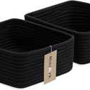 MiniArk Small Square Shallow Baskets for Organizing, 9.7x9.7x4.3 Inch Rope Woven Storage Bins for Cubes Closet, Shelves Storage, Boho Decorative Basket, 2 Packs Black