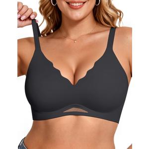 Vertvie Bras for Women Wireless Comfortable Push Up Bra Scalloped Seamless Full Coverage No Underwire Supportive T Shirt Bras (XX-Large, Black)