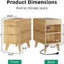 Kalrin Charging Nightstand with Hidden Outlets & 3 Drawers, Modern End Table, Bedside Table with USB Ports, Wave Groove Design, Compact Size, Heavy Duty Engineered Wood, Natural Wood Color