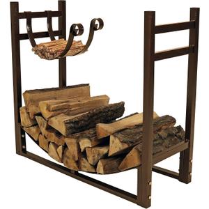 Sunnydaze 33" Indoor Firewood Rack with Kindling Log Holder - Heavy-Duty Outdoor Wood Storage for the Fire Pit or Fireplace - Bronze