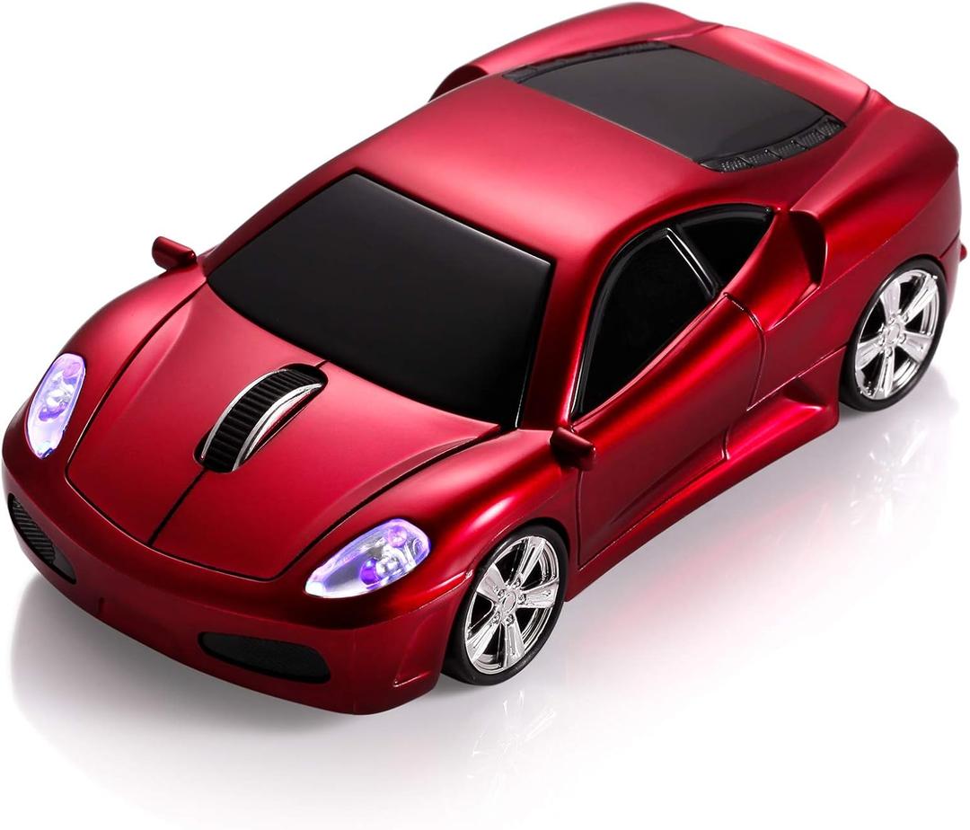 Sports Car Computer Mouse [Updated] with LED Headlights, 1600 DPI 2.4 GHz Wireless Mouse for PC & Mac, Red